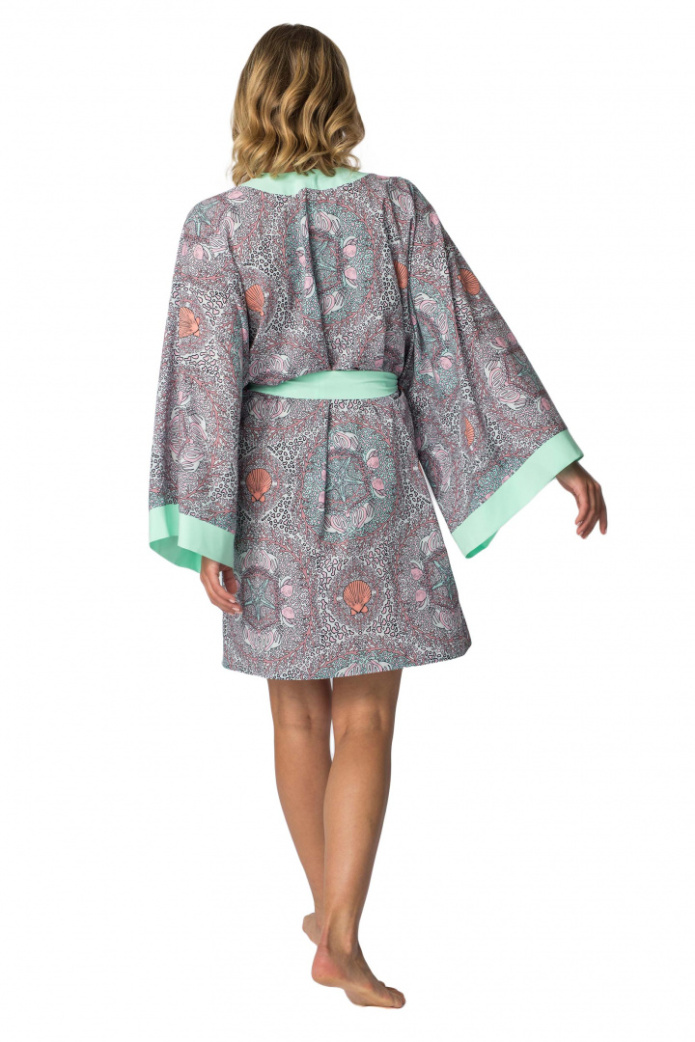 Kimono damskie szlafrok z kolorowym nadrukiem i wiązaniem m3